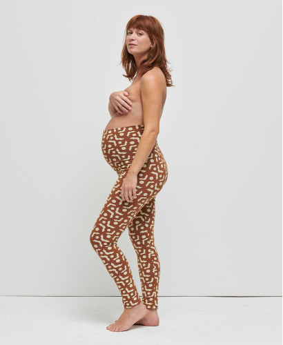 Schwangerschaftsleggings mit geometrischen Blumen in Kamel aus Bio-Baumwolle