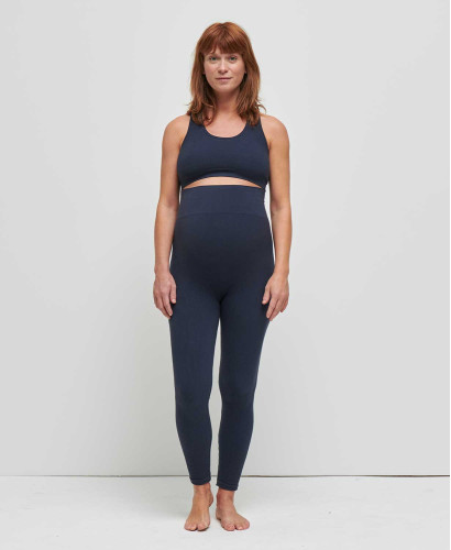 Legging Grossesse Sans Couture Côtelé Coton Bio Bleu