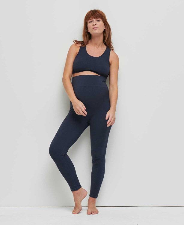 Legging Grossesse Sans Couture Côtelé Coton Bio Bleu
