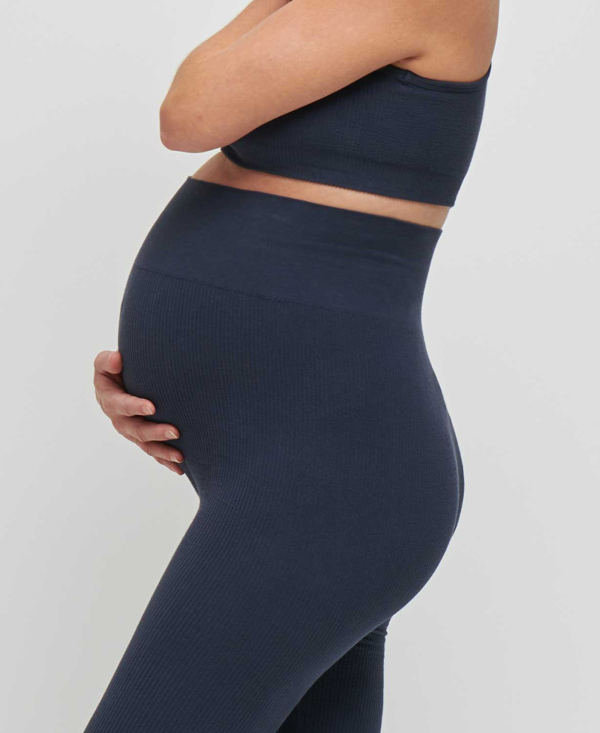 Organic Cotton Rib Blue Seamless Pregnancy Leggings