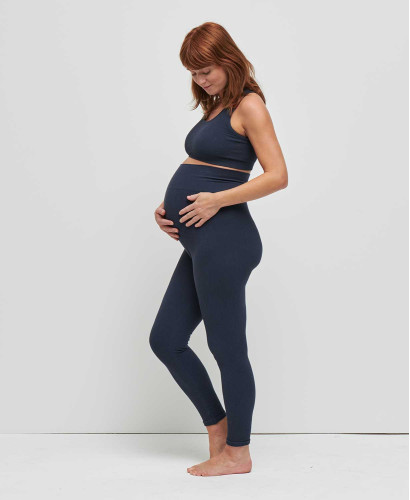 Nahtlose Gerippte Schwangerschaft-Leggings Bio Baumwolle Blau