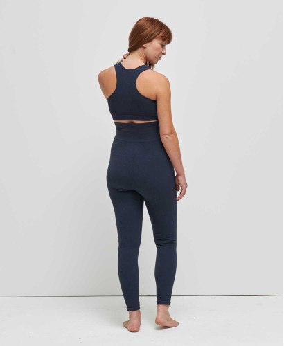 Legging Grossesse Sans Couture Côtelé Coton Bio Bleu