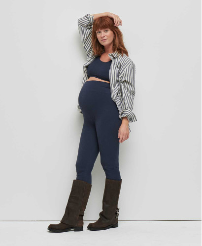 Nahtlose Gerippte Schwangerschaft-Leggings Bio Baumwolle Blau