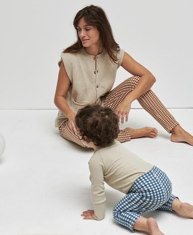 Organic Cotton Blue Gingham Kids Leggings