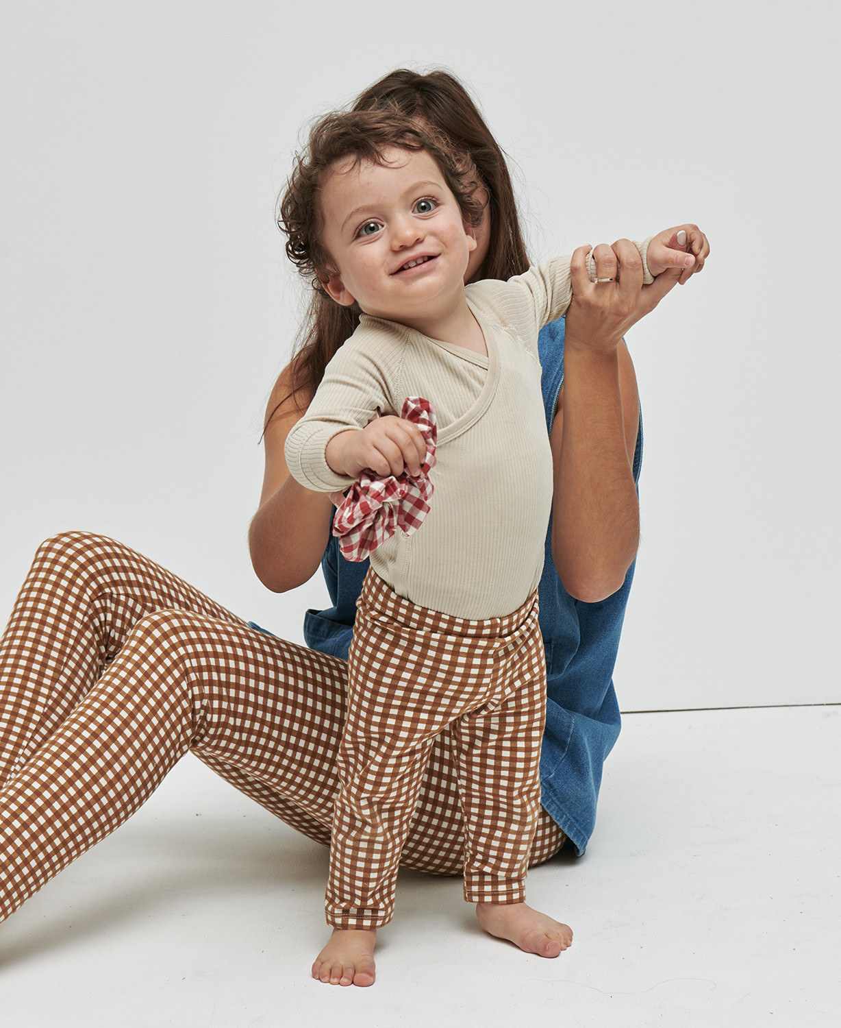 Organic Cotton Camel Gingham Kids Leggings