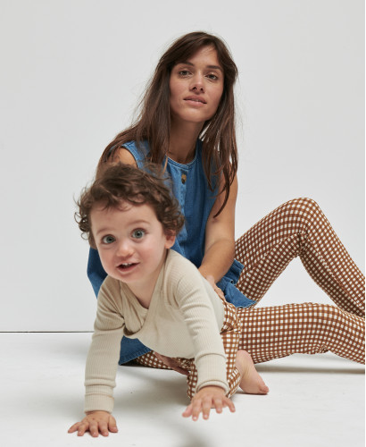 Organic Cotton Camel Gingham Kids Leggings