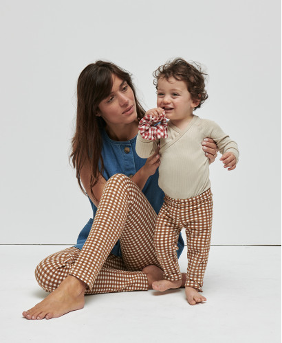 Organic Cotton Camel Gingham Kids Leggings