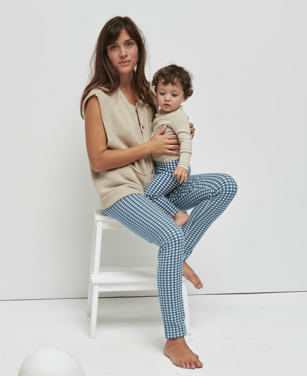 Blau Karomuster Leggings-Duo für Mutter und Kind