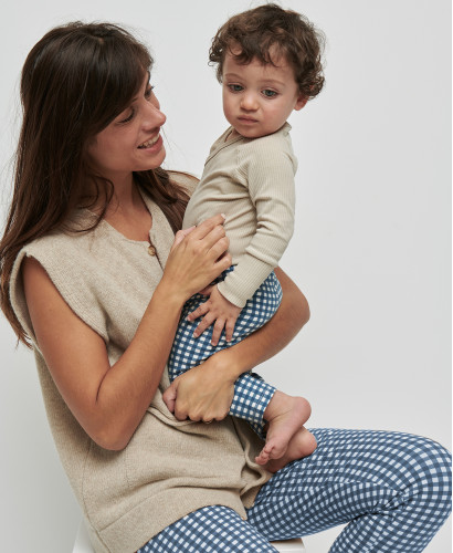 Blau Karomuster Leggings-Duo für Mutter und Kind
