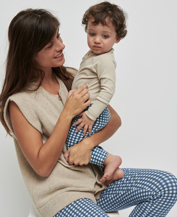 Blau Karomuster Leggings-Duo für Mutter und Kind
