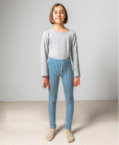 Organic Cotton Blue Gingham Kids Leggings