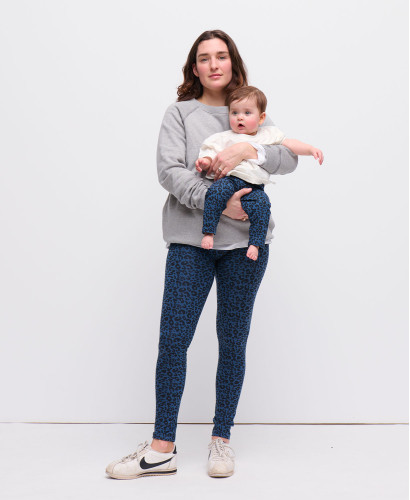 Blaues Leoparden-Leggings-Duo für Mutter/Kind