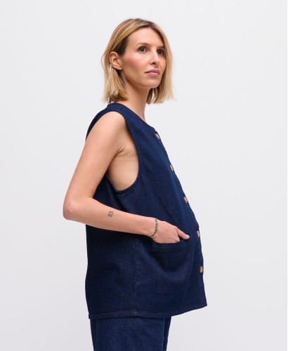 Denim Raw Blaue Maya ärmellose Jacke