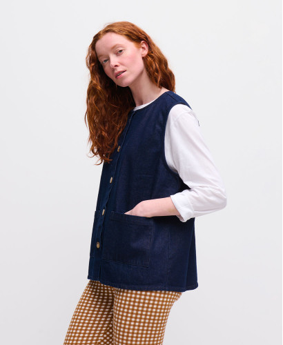 Raw Denim Blue Maya Sleeveless Jacket