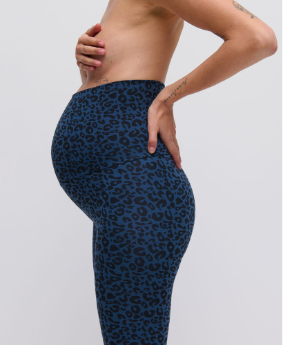 Blue Organic Cotton Leopard Pregnancy Leggings