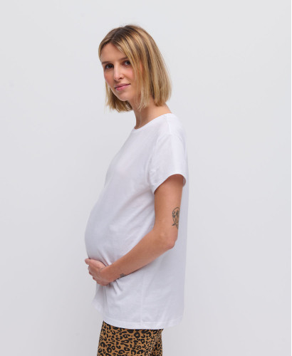 T-shirt Grossesse Manches Courtes Coton Bio Blanc