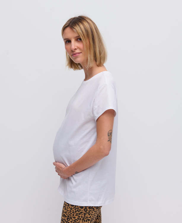 T-shirt Grossesse Manches Courtes Coton Bio Blanc