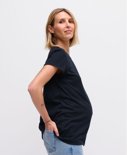 Kurzärmlige Schwangerschafts-T-Shirt aus Bio-Baumwolle schwarz