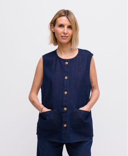 Denim Raw Blue Maya Sleeveless Jacket