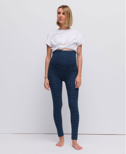 Blue Organic Cotton Leopard Pregnancy Leggings