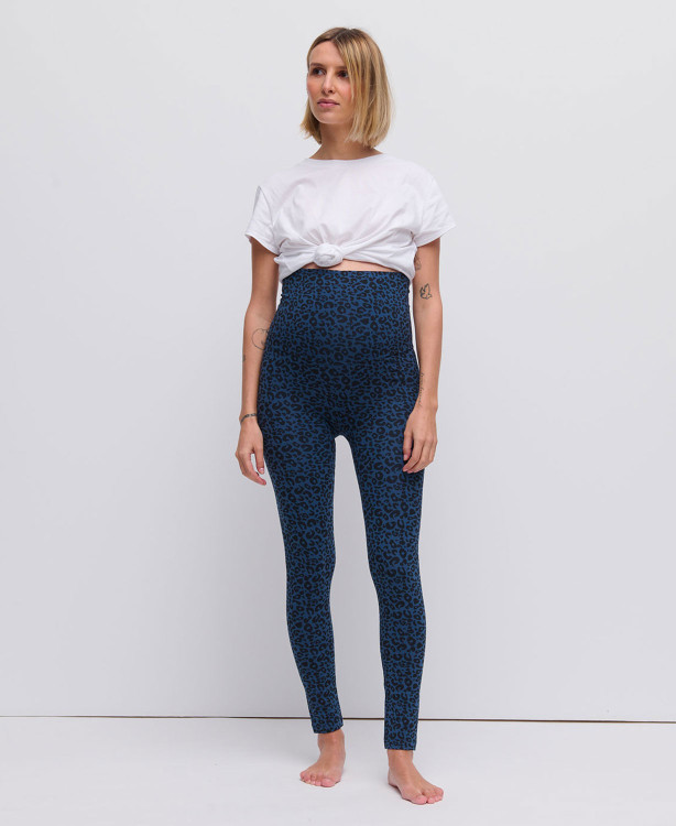 Legging grossesse léopard coton bio bleu