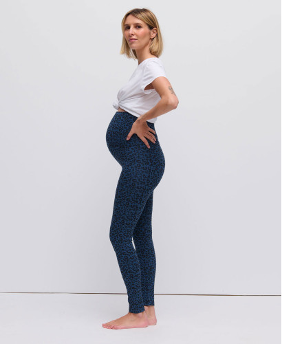 Blue Organic Cotton Bandana Maternity Leggings l Pregnant Comfy Bottom -  Blue 