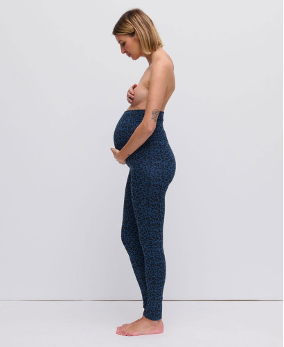 Schwangerschaftsleggings Leopard Bio-Baumwolle blau