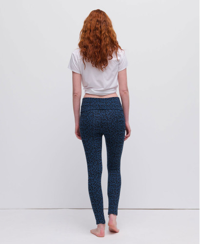 Blue Organic Cotton Leopard Pregnancy Leggings