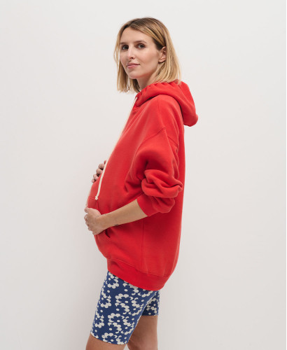 Schwangere Hoodie Baumwolle Rot l Stylische Mutterschaft Pullover