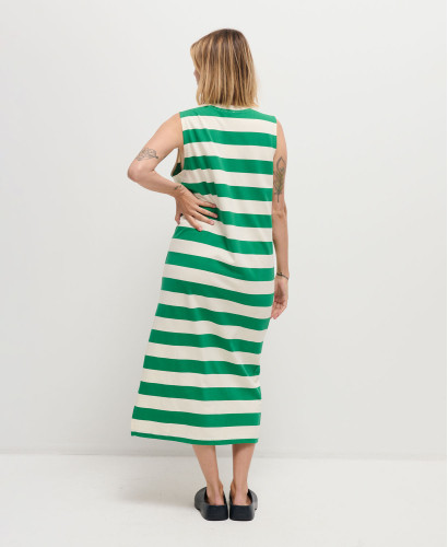 Charlie Green/Ecru Stripes Cotton Pregnancy Dress