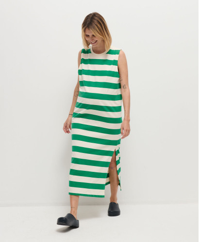 Charlie Green/Ecru Stripes Cotton Pregnancy Dress