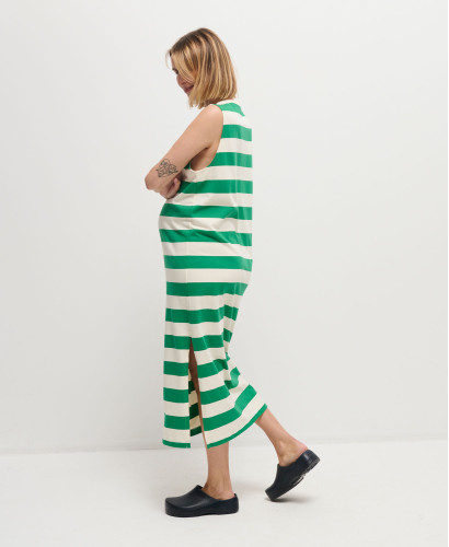 Robe Coton Maxi Rayures Vert/Ecru Charlie