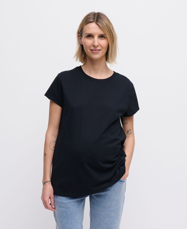 Black Organic Cotton Short Sleeves Pregnancy T-shirt