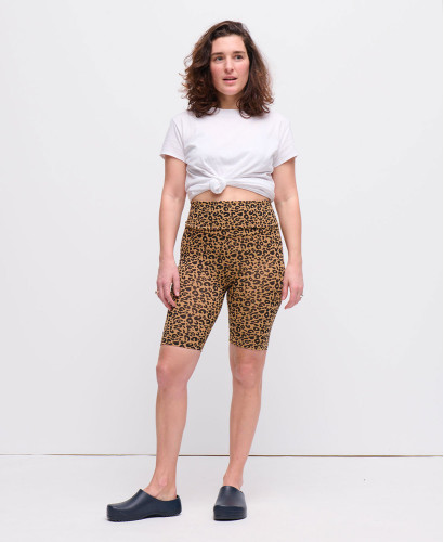 Schwangerschaft-Biker Shorts mit Leopardenmuster Camel aus Bio-Baumwolle