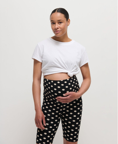 Schwangerschaft-Biker Shorts Bio-Baumwolle Schwarz Punkten Ecru