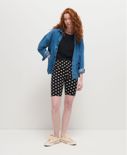 Schwangerschaft-Biker Shorts Bio-Baumwolle Schwarz Punkten Ecru