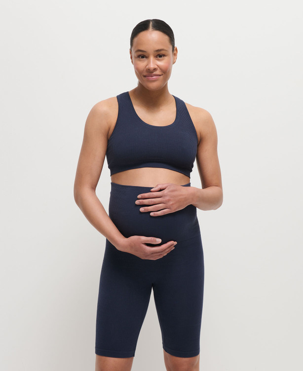 Organic Cotton Rib Seamless Pregnancy Biker Shorts Blue