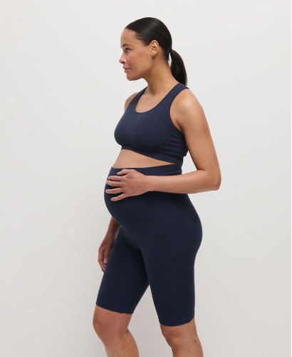 Nahtlose Schwangerschaft-Biker Shorts gerippter Bio-Baumwolle blau