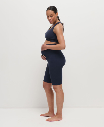 Nahtlose Schwangerschaft-Biker Shorts gerippter Bio-Baumwolle blau