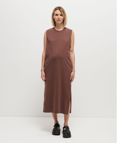 Charlie Black Cotton Pregnancy Dress l Long Summer Maternity Dresses -  Brown 