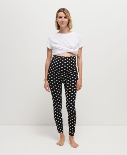 Organic Cotton Black & Ecru Polka Dots Pregnancy Leggings