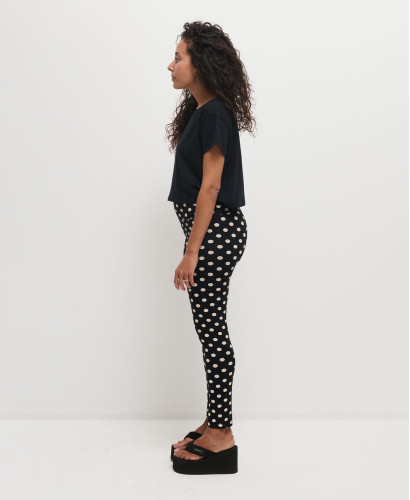 Legging Grossesse Noir Pois Ecru Coton Bio