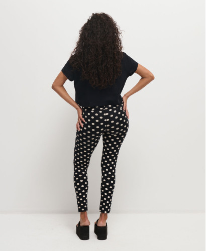 Legging Grossesse Noir Pois Ecru Coton Bio