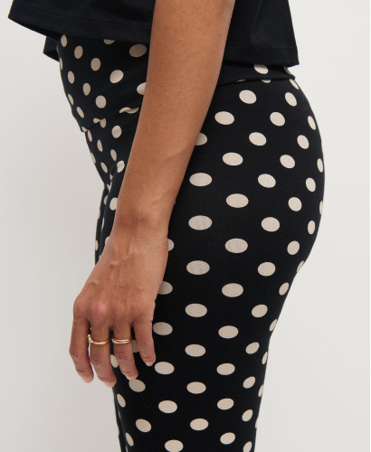 Legging Grossesse Noir Pois Ecru Coton Bio