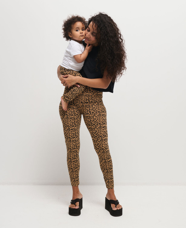 Mama/Kind-Leggings-Set Leopardenmuster Kamel