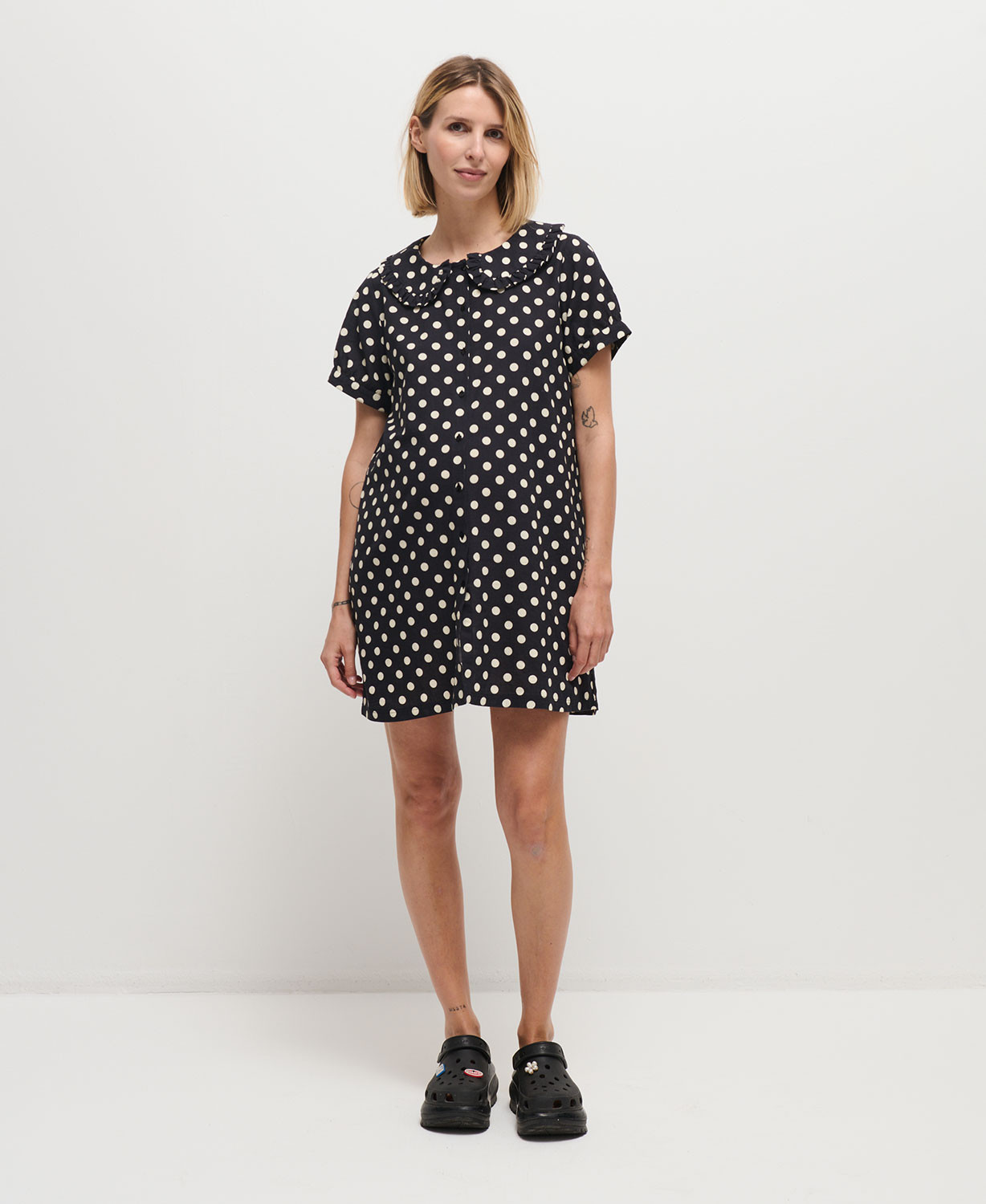Diana Black and Ecru Polka Dots Cotton Dress