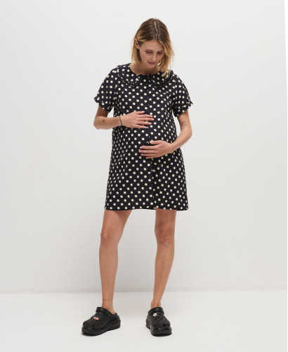 Robe Coton Pois Noir Ecru Diana