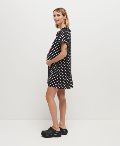 Diana Black and Ecru Polka Dots Cotton Dress