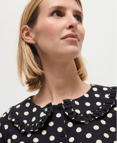 Diana Schwarzes, ecrufarbenes, gepunktetes Baumwollkleid