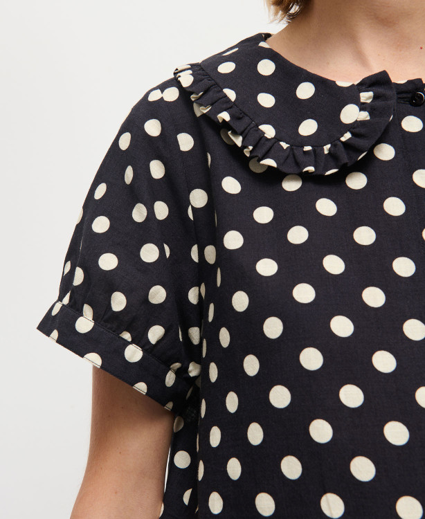 Diana Black and Ecru Polka Dots Cotton Dress